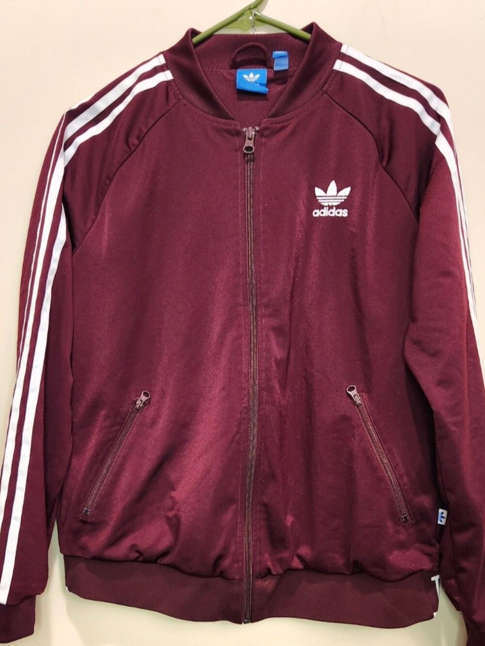 Adidas Essentials Warm Up 3 Stripes Track Jacket Burgundy Maroon Women's Medium